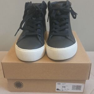 UGG Olli Black High-Top Sneakers with Zipper & White Soles 7.5